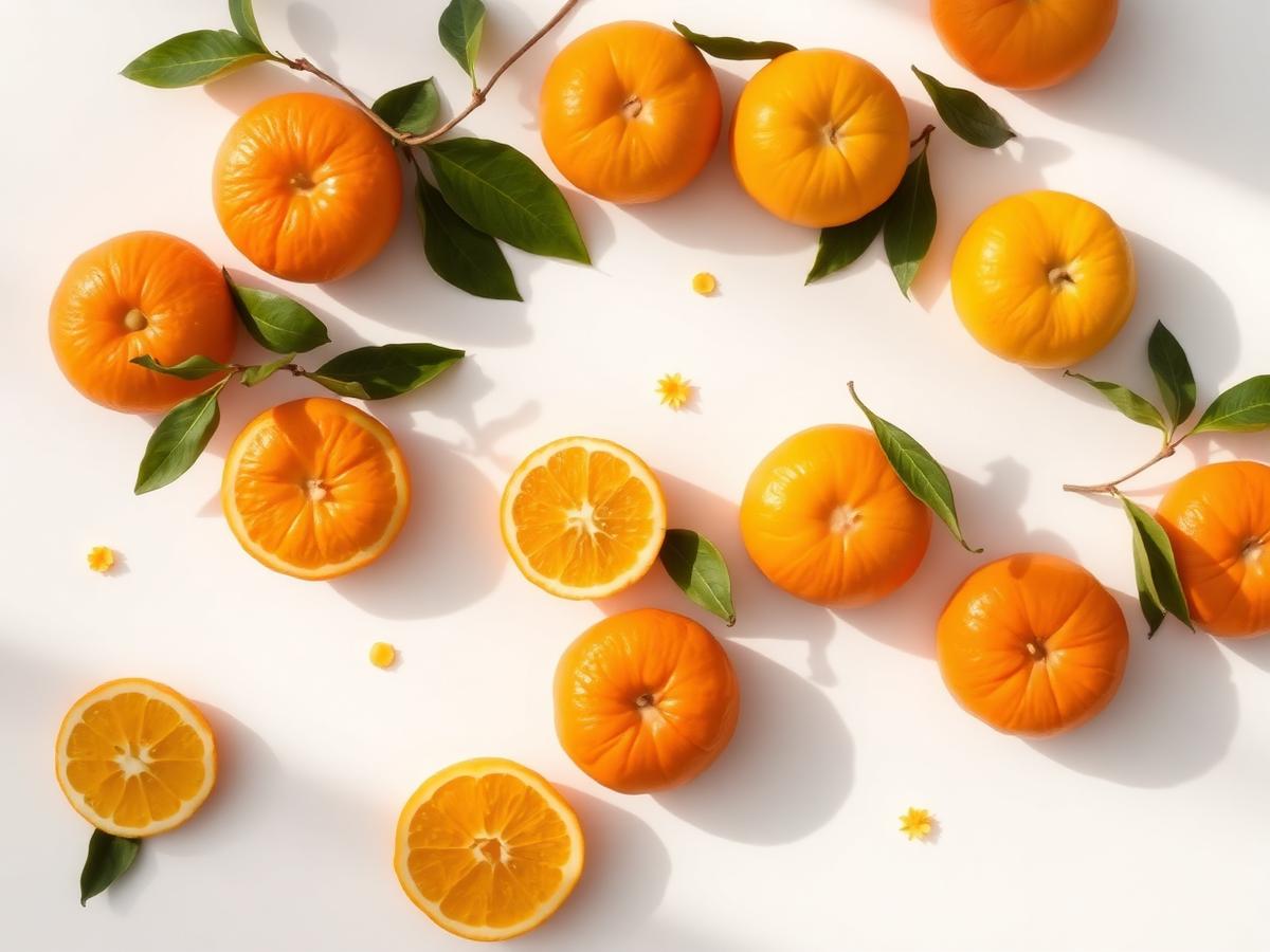 Fresh oranges arranged on a white surface