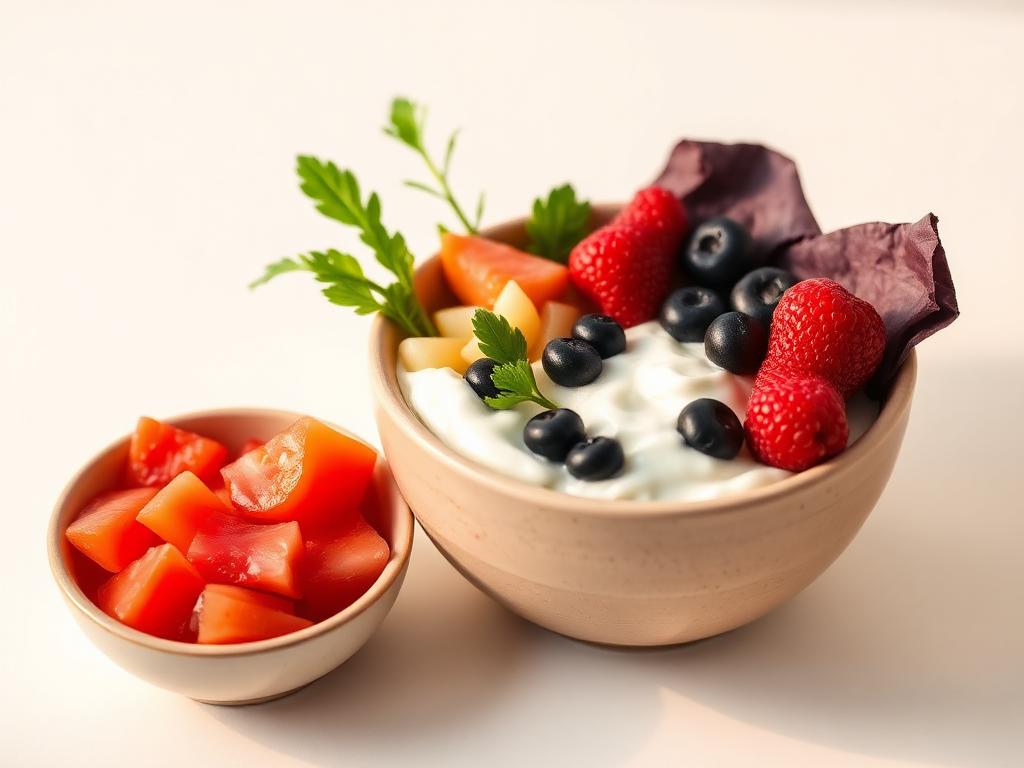 Bowl of probiotic-rich foods with berries and fermented vegetables